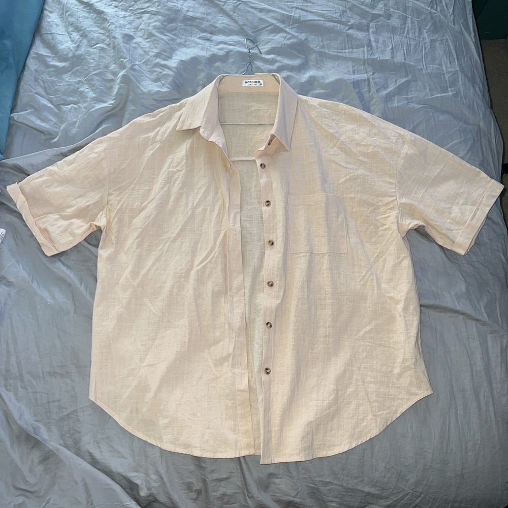 Cream Button Down Shirt with Textured Pattern